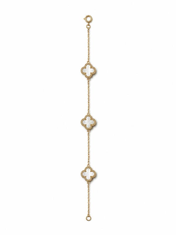 Pulseira Flores Brancas em Prata Dourada
