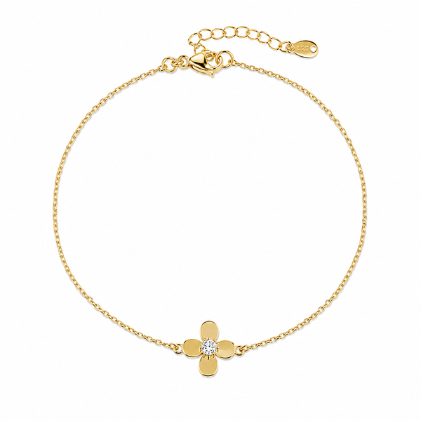 Pulseira Flor com Zircónia em Prata Dourada
