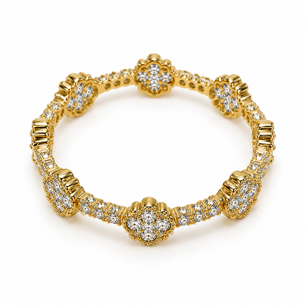 Anel de Prata Dourada com Flores de Zircónias