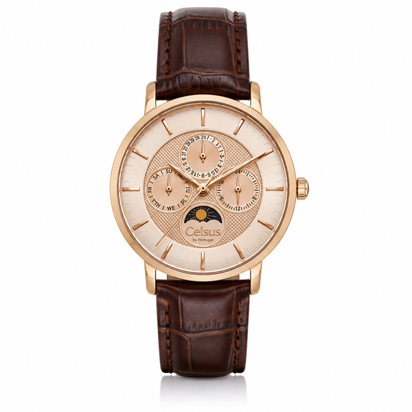 Relógio Masculino Bronze com Bracelete de Pele Castanha