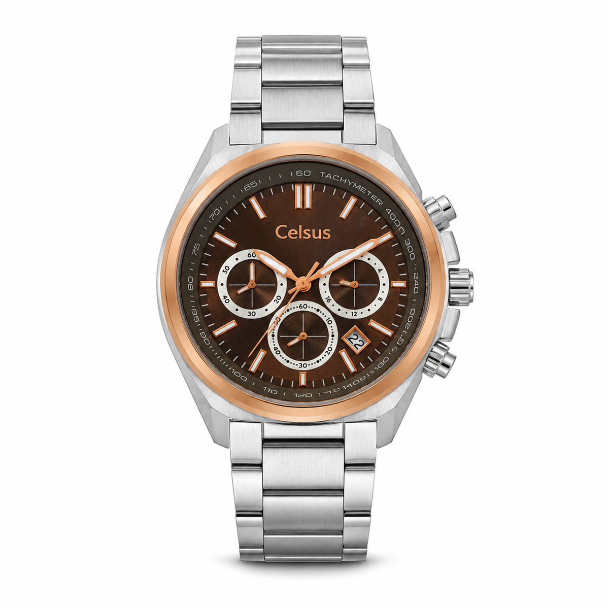 Relógio Masculino Grande Bronze com Bracelete Prateada