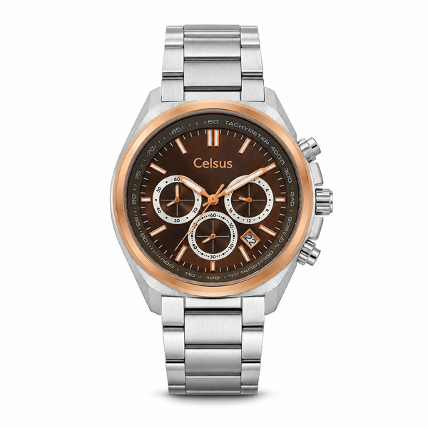 Relógio Masculino Grande Bronze com Bracelete Prateada