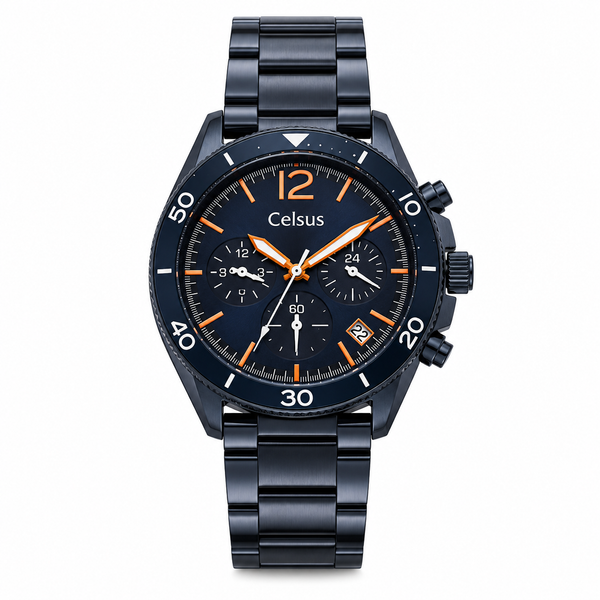 Relógio Masculino Azul Marinho com Ponteiros Bronze