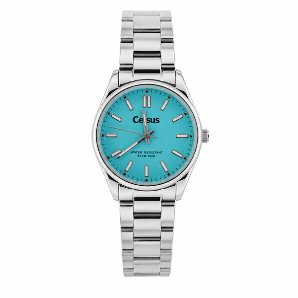 Relógio Feminino Prateado com Mostrador Azul Tiffany
