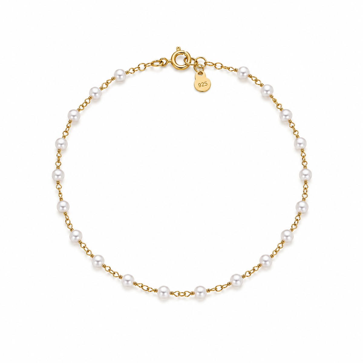 Pulseira de Prata Dourada com Pérolas