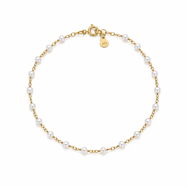 Pulseira de Prata Dourada com Pérolas